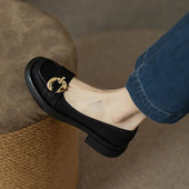 Proljeće Jesen Ženske oksford cipele Kožne cipele s platformom za žene Mokasine Cipele s metalnom kopčom Crne retro cipele za brod 9781N