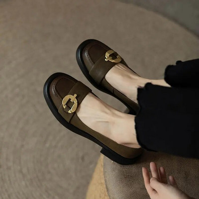 Proljeće Jesen Ženske oksford cipele Kožne cipele s platformom za žene Mokasine Cipele s metalnom kopčom Crne retro cipele za brod 9781N