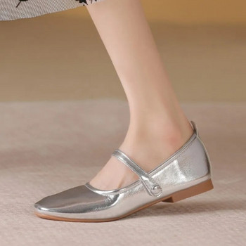 Нови дамски равни обувки с квадратни пръсти Mary Janes Обувки с ниски токчета Лачени обувки Червени тънки сватбени обувки за жени Пролет 1519N