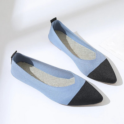 2022. NOVO Ženske natikače na ravne natikače Patchwork špicasti prsti Plitke balerinke Cipele za pletenje Ležerne ravne cipele Balerinke