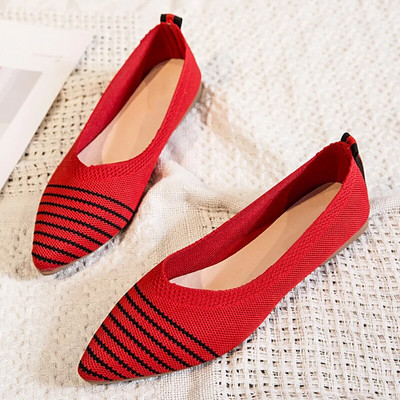 2022. NOVO Ženske natikače na ravne natikače Patchwork špicasti prsti Plitke balerinke Cipele za pletenje Ležerne ravne cipele Balerinke