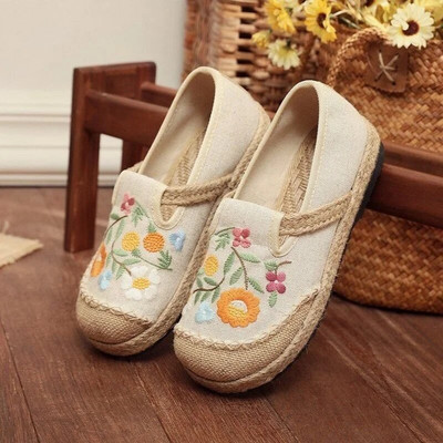 Nove ženske mokasine od patchwork platna od lana Ručno izrađene ženske ležerne tenisice s izvezenim ravnim espadrilama Cipele od konoplje
