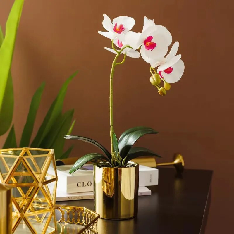 2PC umjetne svile Bijeli cvjetovi orhideje Visokokvalitetni leptir Phalaenopsis Lažni cvijet za vjenčanje Poklon za kućne zabave