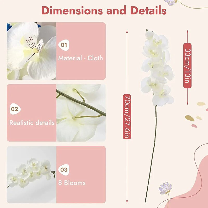 2PC umjetne svile Bijeli cvjetovi orhideje Visokokvalitetni leptir Phalaenopsis Lažni cvijet za vjenčanje Poklon za kućne zabave