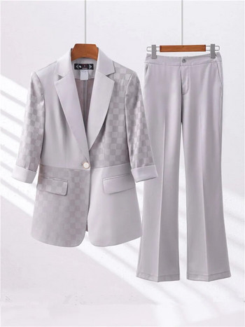 Καλοκαιρινά γυναικεία παντελόνια 2023 Νέα σε γκρι λευκό μαύρο μισό μανίκι σακάκι & παντελόνι Κομψό γυναικείο σετ 2 τεμαχίων