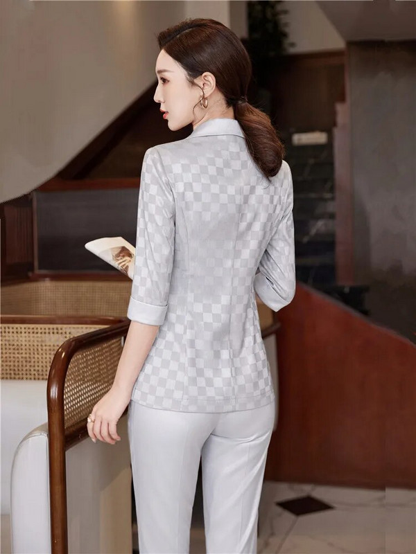 Naiste suvised pükstekomplektid 2023, uued hall valge must poolvarrukatega bleiser ja pükste ülikond šikk naiste elegantne äriline 2-osaline komplekt