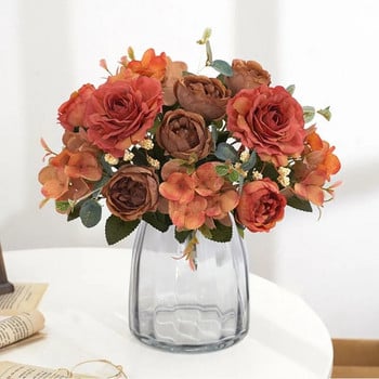 Φθινοπωρινά τεχνητά λουλούδια παιώνια Ρετρό ροζ λουλουδάρες για διακόσμηση τραπεζιού σπιτιού Μπουκέτο νύφης γάμου κρατώντας ψεύτικο λουλούδι