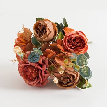 Φθινοπωρινά τεχνητά λουλούδια παιώνια Ρετρό ροζ λουλουδάρες για διακόσμηση τραπεζιού σπιτιού Μπουκέτο νύφης γάμου κρατώντας ψεύτικο λουλούδι