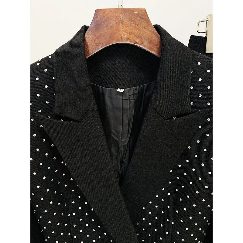 Moteriškas juodas kalnų krištolas ilgomis rankovėmis aukštos kokybės švarkas kelnės biuro moteriškas kostiumas laisvalaikis 2 vnt.