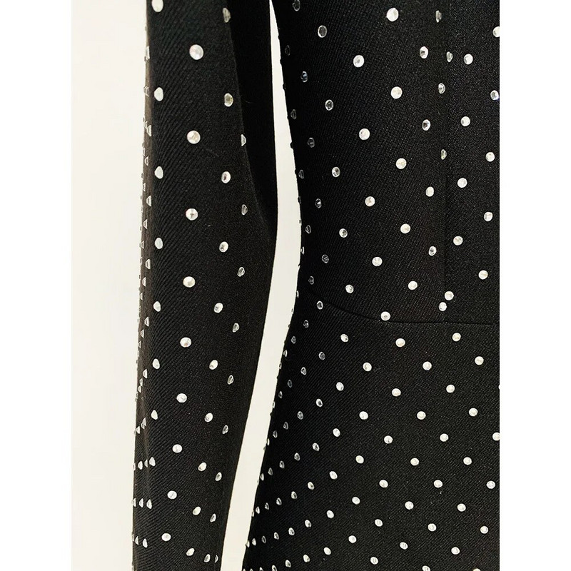 Moteriškas juodas kalnų krištolas ilgomis rankovėmis aukštos kokybės švarkas kelnės biuro moteriškas kostiumas laisvalaikis 2 vnt.