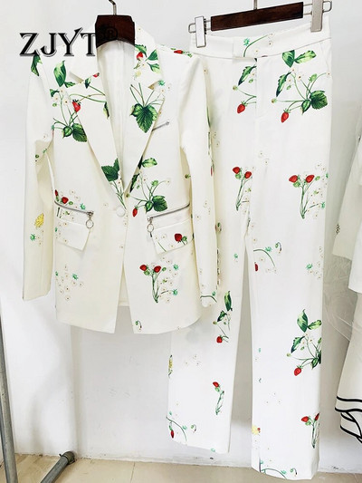 ZJYT Business Chic ühe nööbiga bleiseripüksid naistele 2023. aasta sügisene kontorirõivad, valge jope ja pükste komplekt, 2 tk