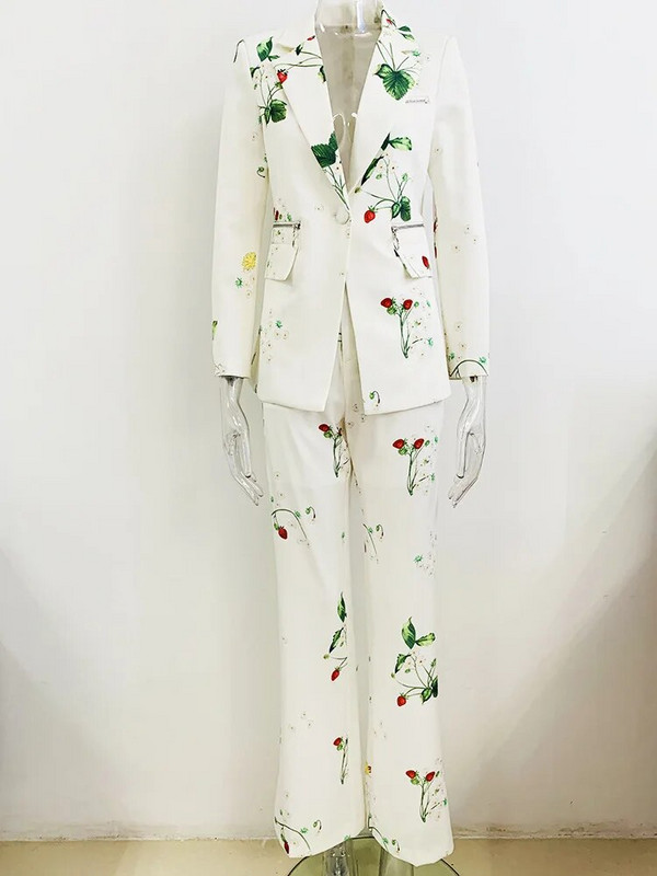 ZJYT Business Chic ühe nööbiga bleiseripüksid naistele 2023. aasta sügisene kontorirõivad, valge jope ja pükste komplekt, 2 tk