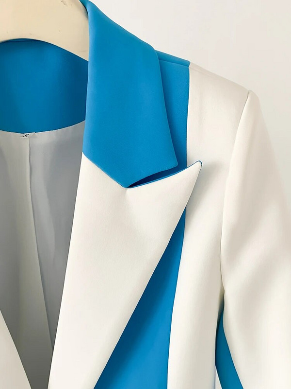 Mėlynai balti kelnių kostiumai, moteriški ploni pieštukiniai kelnės + švarkas, formalus verslo paltas klasikinis kostiumo švarkas, dviejų dalių rinkiniai 2023 m.