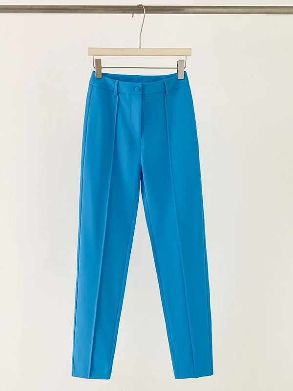 Mėlynai balti kelnių kostiumai, moteriški ploni pieštukiniai kelnės + švarkas, formalus verslo paltas klasikinis kostiumo švarkas, dviejų dalių rinkiniai 2023 m.