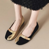 Ravne cipele u mješovitim bojama Ženske cipele za čamac Zlatno crne Pacthwork Ravne cipele s kopčom Dizajnerske cipele Mokasine za žene Jesen 1537N