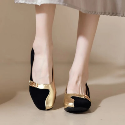 Ravne cipele u mješovitim bojama Ženske cipele za čamac Zlatno crne Pacthwork Ravne cipele s kopčom Dizajnerske cipele Mokasine za žene Jesen 1537N