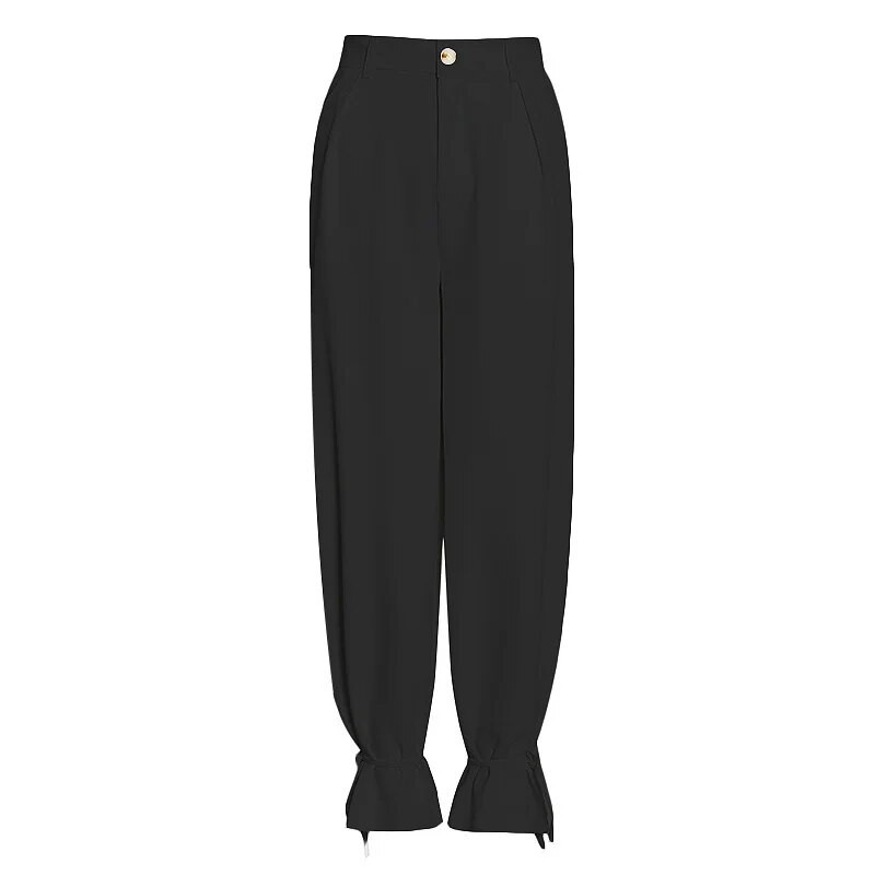 Naiste 2023. aasta mood, uus ühevärviline Korea kaheosaline komplekt naiste kõrge vöökohaga bleiseriga, pitsiga sirge pükste ülikonnad