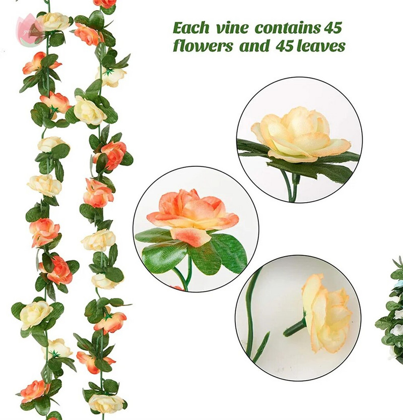 2,5M Ružice Zid Bršljan Vinova loza Dekoracija sobe Girlanda Vjenčanje Dom Proljetna dekoracija Umjetna lijana Vrtni luk Lažna biljka Vinova loza