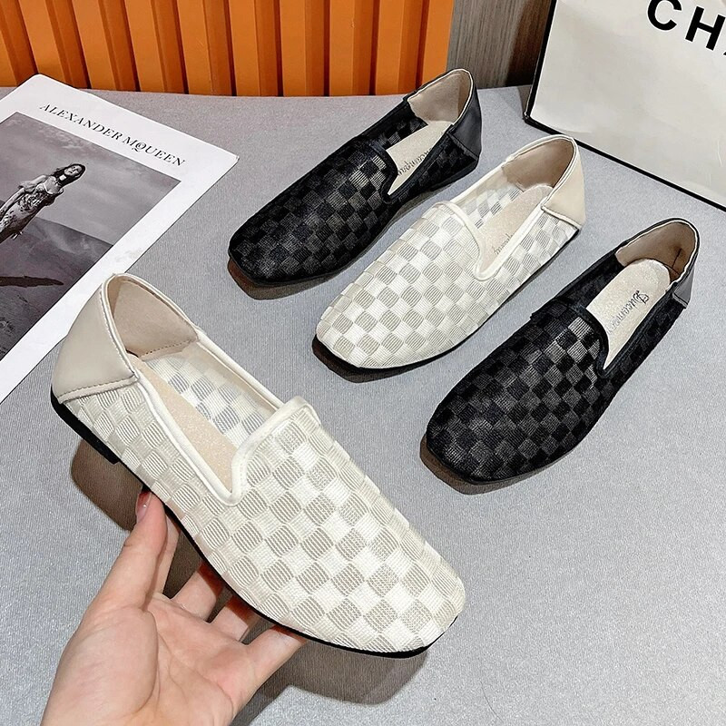 Γυναικεία casual παπούτσια με αναπνεύσιμο διχτυωτό πλέγμα, Φθινοπωρινά νέα ελαφριά παπούτσια για περπάτημα για γυναίκες Λευκά γυναικεία ίσια παπούτσια γραφείου