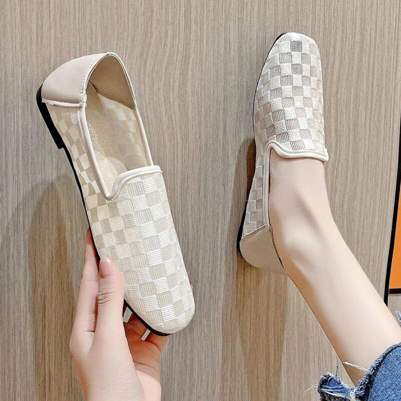 Γυναικεία casual παπούτσια με αναπνεύσιμο διχτυωτό πλέγμα, Φθινοπωρινά νέα ελαφριά παπούτσια για περπάτημα για γυναίκες Λευκά γυναικεία ίσια παπούτσια γραφείου