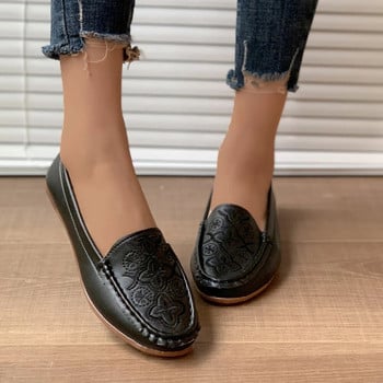 Сухожилие подметка мека кожена майка обувки пролетен стил плоски меки подметки единични обувки на средна възраст дамски обувки удобни кожени шо