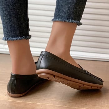 Сухожилие подметка мека кожена майка обувки пролетен стил плоски меки подметки единични обувки на средна възраст дамски обувки удобни кожени шо