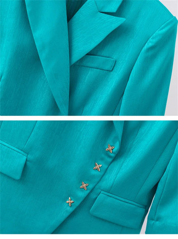Κομψά γυναικεία παντελόνια 2023 Νέα καλοκαιρινή στολή Μπλε χακί μισό μανίκι σακάκι + παντελόνι Κομψό γραφείο Γυναικείο επίσημο σετ 2 τεμαχίων