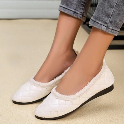 Plus Veličina 41 Ženske ravne cipele za čamac s rombičnom mrežom Tople plišane cipele s natikačama za žene Crne mokasine Zapatos Mujer 1639N