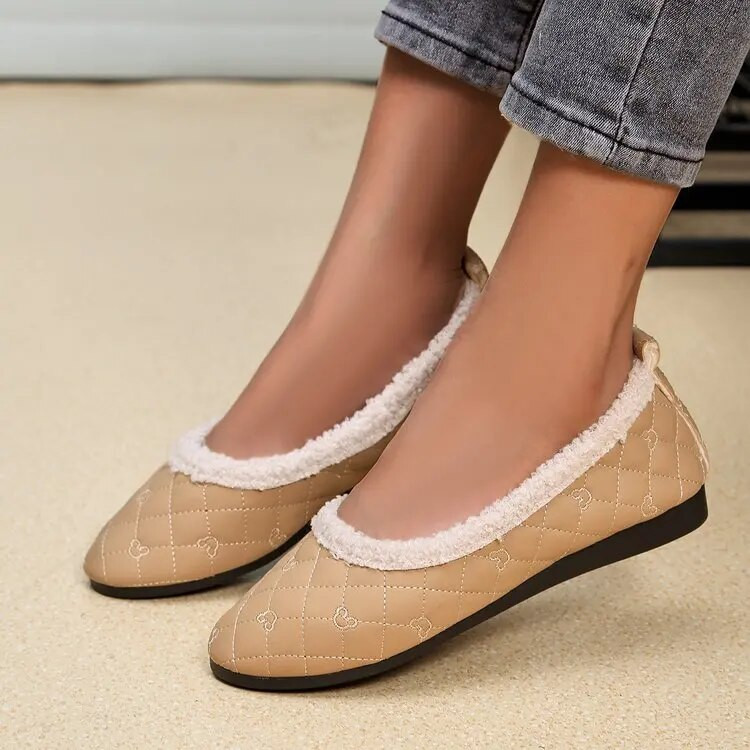 Plus Veličina 41 Ženske ravne cipele za čamac s rombičnom mrežom Tople plišane cipele s natikačama za žene Crne mokasine Zapatos Mujer 1639N