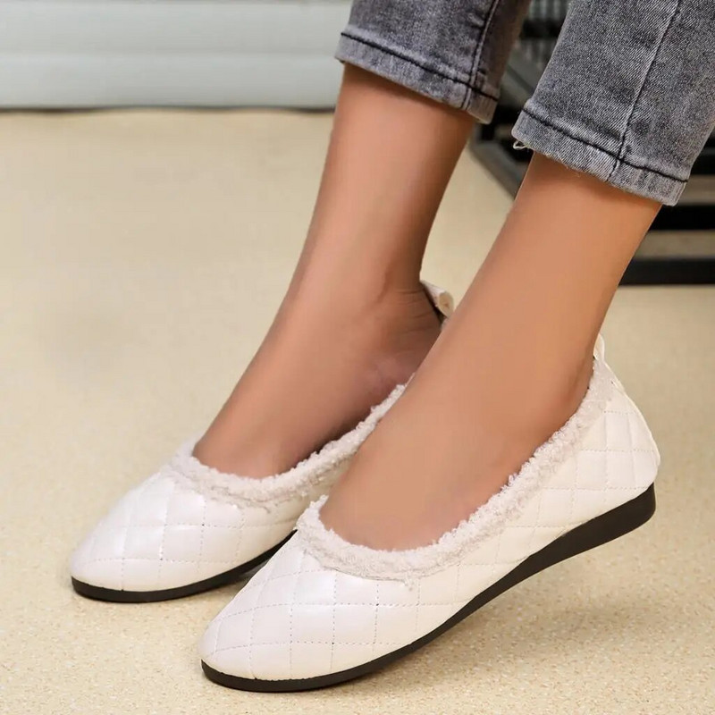 Plus Veličina 41 Ženske ravne cipele za čamac s rombičnom mrežom Tople plišane cipele s natikačama za žene Crne mokasine Zapatos Mujer 1639N