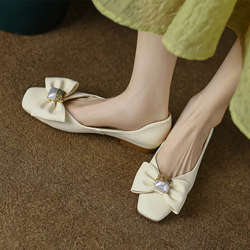 Kevad-sügis naiste korterid, suur kaar paadikingad, kandiline varvas, madala kontsaga kleit kleit kingad Pärlipulmakingad Naiste pruutpaber 9810N