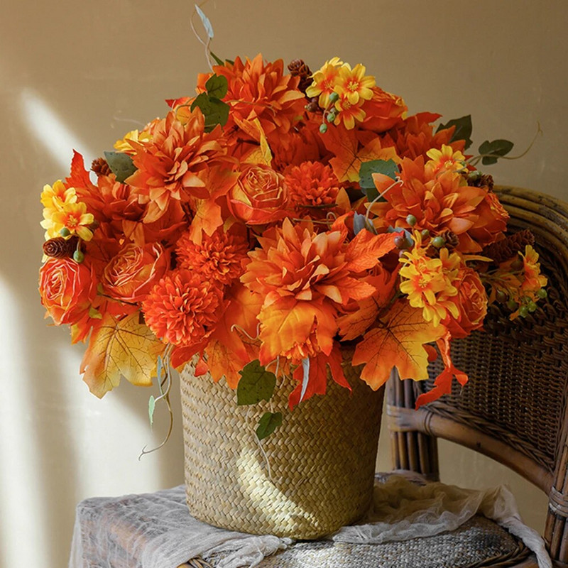 PARTY JOY Jesenski dekor Buket cvijeća za vjenčane bukete Jesenski dekor Svileno umjetno cvijeće Zabava Svadba Baby Shower Dekoracija doma