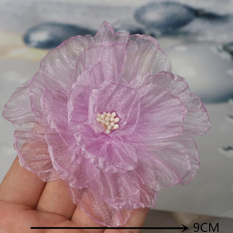 10 db-os készlet lila sorozat keverék 10 stílus sifon organza szövet rózsa virágok esküvői ruha lányok ruházat fejfedő dekoráció barkácsolás