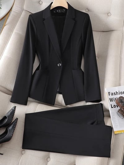 Uredski ženski formalni sako i odijelo s hlačama Ženski ženski crveno-crni mornarski sako Poslovna radna odjeća Komplet od 2 komada