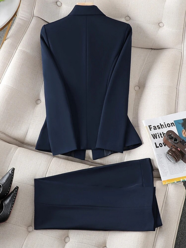 Uredski ženski formalni sako i odijelo s hlačama Ženski ženski crveno-crni mornarski sako Poslovna radna odjeća Komplet od 2 komada