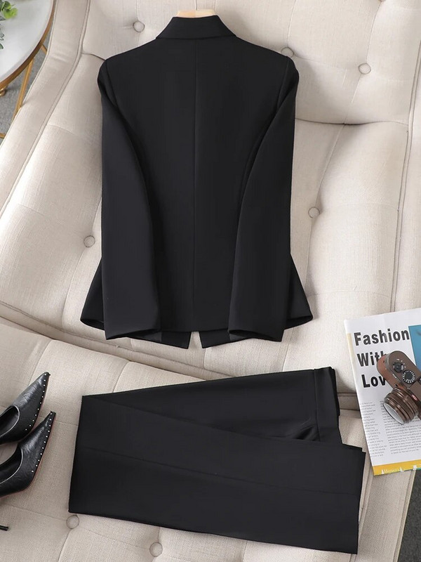 Uredski ženski formalni sako i odijelo s hlačama Ženski ženski crveno-crni mornarski sako Poslovna radna odjeća Komplet od 2 komada