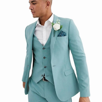 Smokin Takım Elbise Erkek Ментово зелен плажен сватбен смокинг за младоженци за мъже Официален абитуриентски костюм от 3 части