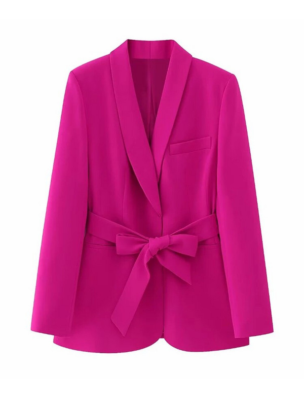 Suninheart ženski kompleti elegantnih sakoa 2023. Modna jakna dugih rukava s remenom Jednobojne široke široke hlače visokog struka