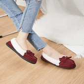 Sieviešu apavi 2022. g. Jauni vasaras sieviešu apavi Loka mezgls, apaļš purngals Kašmira gadījuma plakani apavi ziemas īsi plīša eleganti apaļie purngali