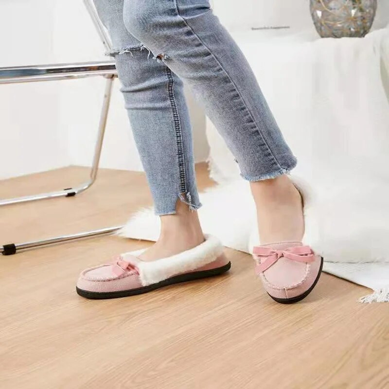 Sieviešu apavi 2022. g. Jauni vasaras sieviešu apavi Loka mezgls, apaļš purngals Kašmira gadījuma plakani apavi ziemas īsi plīša eleganti apaļie purngali