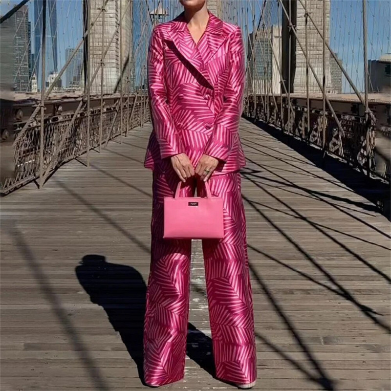 Elegantiški moteriški kelnių rinkiniai, 2023 m. Nauji, kasdienis dvieilis švarkas su plačiomis kelnėmis, 2 dalių komplektas biuro moteriškas oficialus kelnių kostiumas