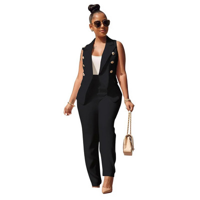 Crno uredsko odijelo za žene 2023. Sako na zakopčavanje Odijelo s dugim hlačama Gornji set sakoa Ženski luksuzni dizajnerski komplet od 2 komada, crvena