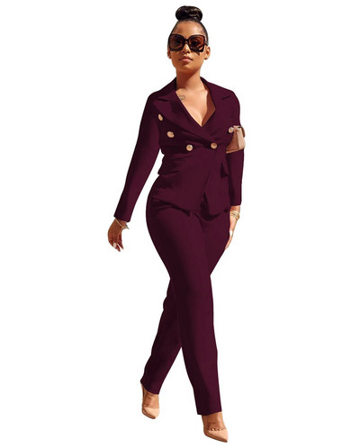 Crno uredsko odijelo za žene 2023. Sako na zakopčavanje Odijelo s dugim hlačama Gornji set sakoa Ženski luksuzni dizajnerski komplet od 2 komada, crvena