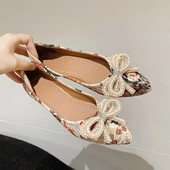 Ženske ravne elegantne modne ženske ravne modne baletne cipele Ženske blistave kristalne leptir-mašne Cipele sa šiljatim prstima Ravne cipele Zapatos De Mujer