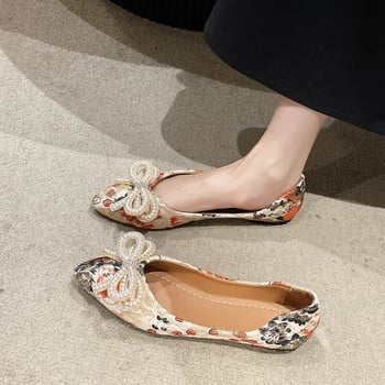 Дамски равни елегантни модни дамски равни модни балетни обувки Дамски блестящи кристални папийонка Обувки с равни пръсти с остри пръсти Zapatos De Mujer