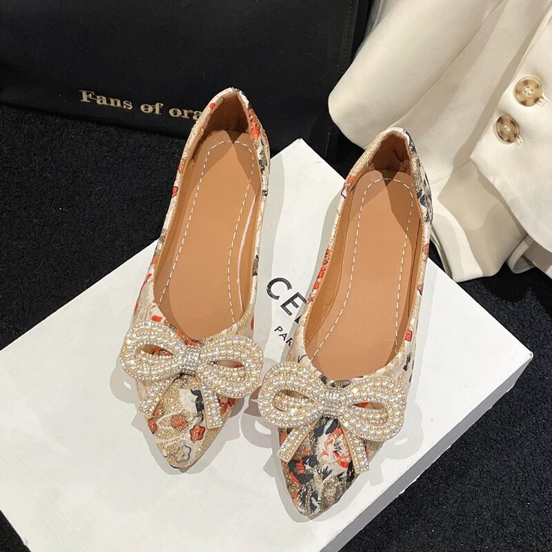 Ženske ravne elegantne modne ženske ravne modne baletne cipele Ženske blistave kristalne leptir-mašne Cipele sa šiljatim prstima Ravne cipele Zapatos De Mujer