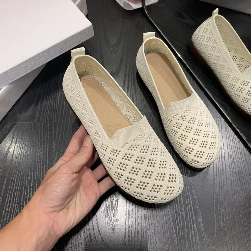 Ženske cipele visoke kvalitete za proljeće i jesen 2023., ženske ravne cipele, jednobojne mrežaste tkanine, prozračne okrugle prste Zapatillas De Mujer