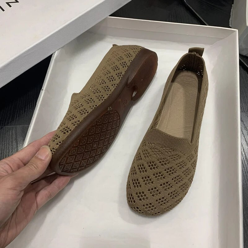 Ženske cipele visoke kvalitete za proljeće i jesen 2023., ženske ravne cipele, jednobojne mrežaste tkanine, prozračne okrugle prste Zapatillas De Mujer