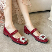 Ženske ravne lakirane cipele Mary Janes Četvrtaste cipele sa vještim dijamantom Četverokutne cipele niske pete Zapatos Mujer 9504N