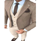 Толстая Bерсия Cлова Ni Matrimonio Tweed Fabric Téli Öltöny Bézs Slim Fit Férfi báli kabát nadrág szett (kabát+mellény+nadrág)